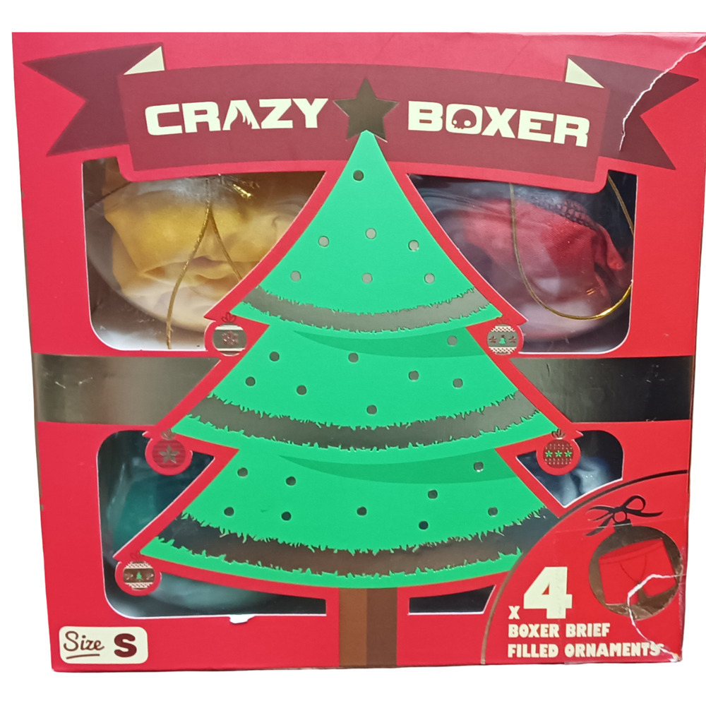 Crazy Boxer 4-Pack Christmas Ornaments Filled Men’s Boxer Briefs Small (28-30)